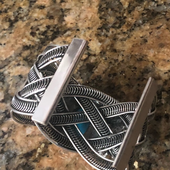 1 LEFT! Turquoise & 18k Silver Rose Cuff Bracelet - Picture 6 of 7